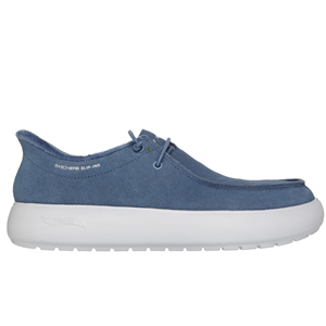 Blue sneaker with white sole on a white background