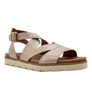 crisscrossing straps and a contoured footbed