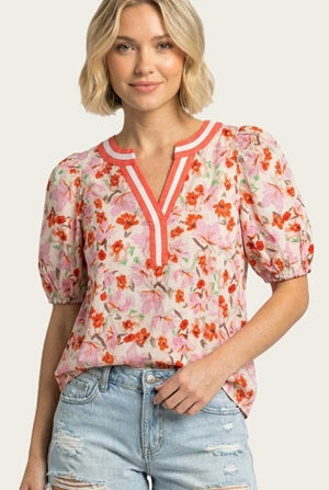 women's floral blouse with puffed sleeves