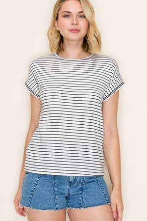 women's striped top with short sleeves