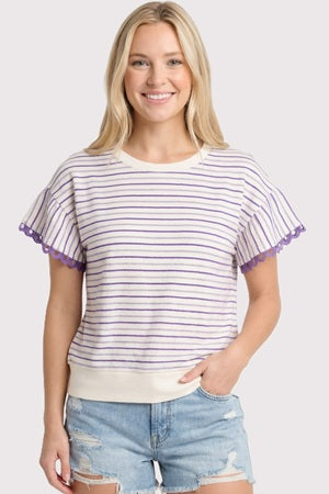 women's striped shirt with purple trim