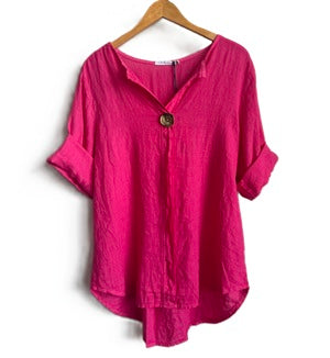 women's fuchsia blouse with a stylish big button