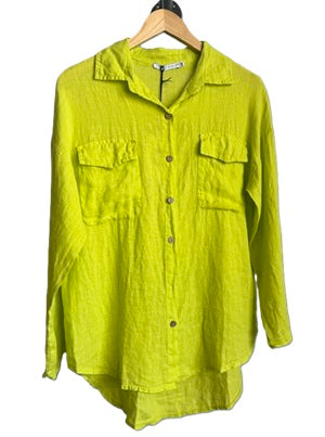 women's yellow green linen top