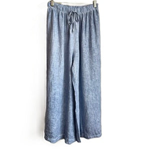 women's blue wide-leg pants with a drawstring waist