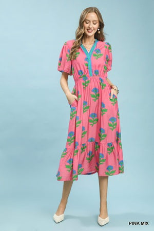 Women's pink dress with floral pattern