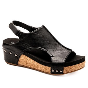 ladies' black over cork wedge sandal