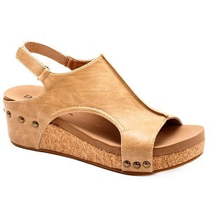 ladies' taupe over cork wedge sandal