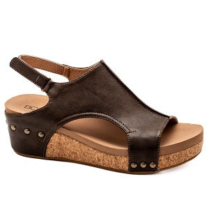 ladies' brown over cork wedge sandal