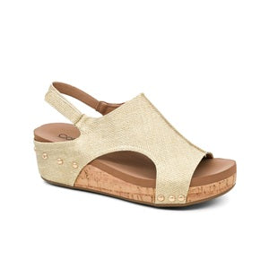 Corkys Volta II beige sandal with wooden sole on a white background