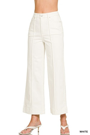 women's white cropped wide-leg jeans
