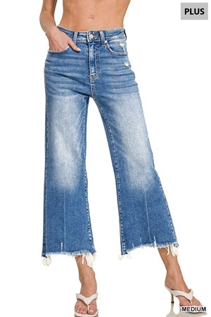 women's plus size cropped frayed hem jeans