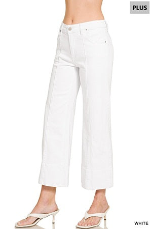 Women's Plus Size white cropped wide-leg jeans