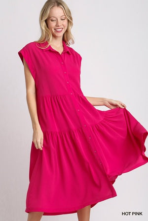 Umgee Collared Tiered Maxi Dress