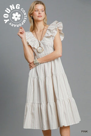 Umgee Striped Ruffled Midi Dress