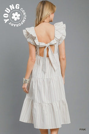 Umgee Striped Ruffled Midi Dress