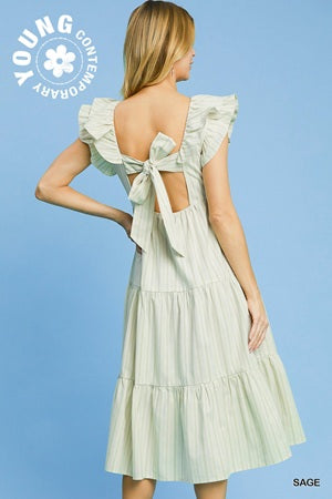Umgee Striped Ruffled Midi Dress
