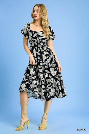 Umgee Smocked Puff Sleeve Midi Dress