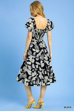 Umgee Smocked Puff Sleeve Midi Dress