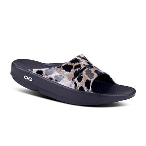 OOFOS OOahh Limited Women's Black Cheetah print slide sandal1103BLKCHEET