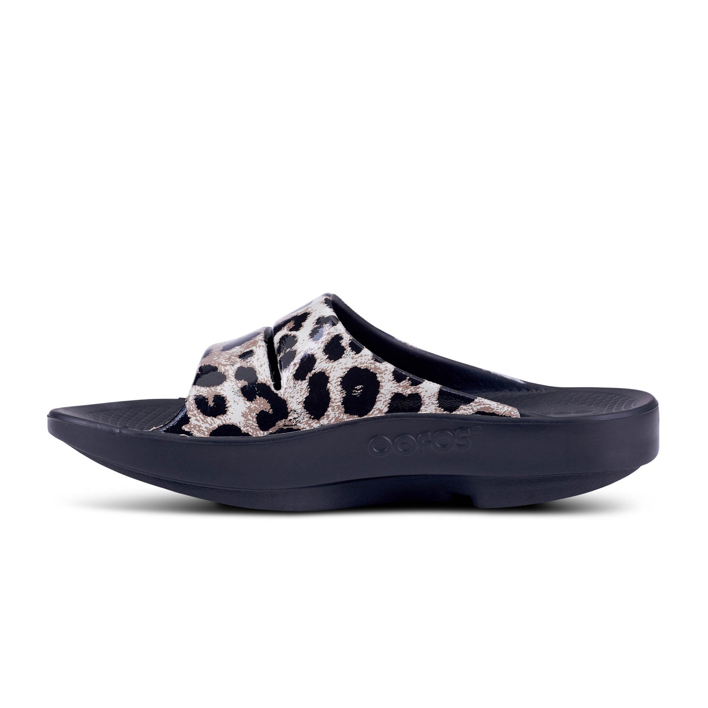 OOFOS OOahh Limited Women's Black Cheetah print slide sandal1103BLKCHEET