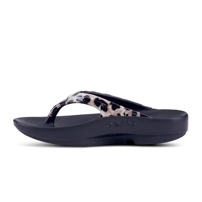 OOFOS OOlala Limited Women's Black Cheetah Recovery Sandal 1403BLKCHEET