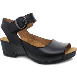 DANSKO Tiana Women's Black Burnished Low Wedge Peep Toe Mary Jane Style Shoe 1705020200