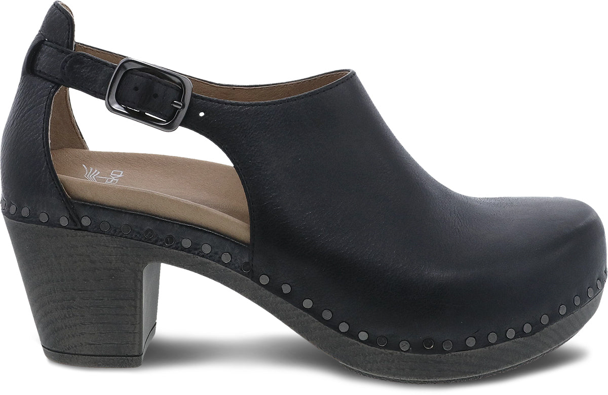 DANSKO Sassy - Women's Black Leather Chunky Heel Dress Shoe1831029400 side
