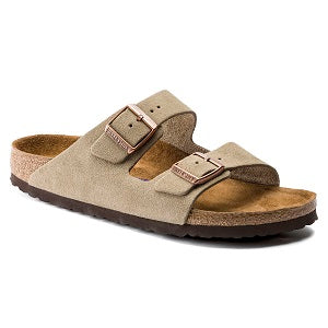 BIRKENSTOCK Arizona Women's Taupe Suede, Soft Footbed Two Strap Sandal