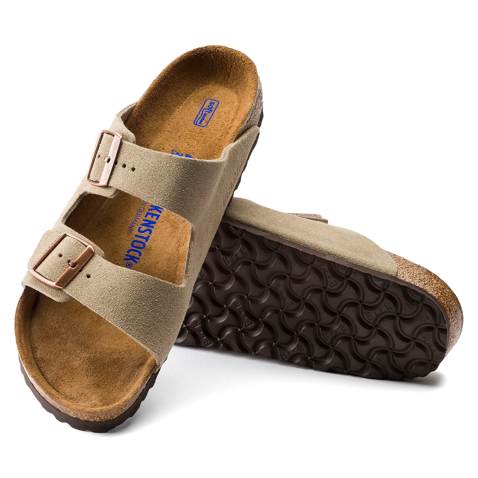 BIRKENSTOCK Arizona Women's Taupe Suede, Soft Footbed Two Strap Sandal