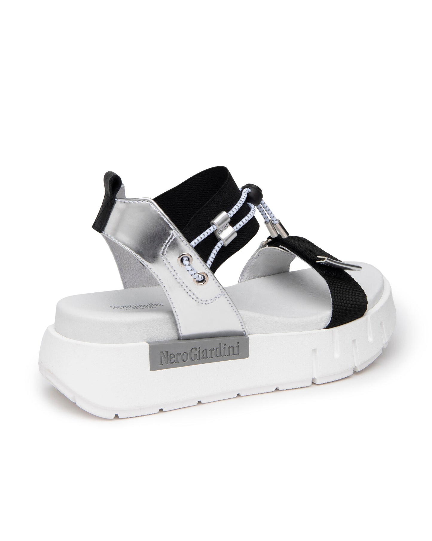 NEROGIARDINI Loira Women's Euro Comfort Flatform Sandal in Black, Silver & White E219025D_700
