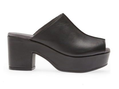 CHOCOLATE BLU Gadis Women's Black Leather Platform, Peep Toe, Slide